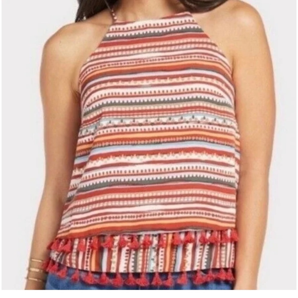 Sunday in Brooklyn for Anthropologie patterned stripes Tank with tassels